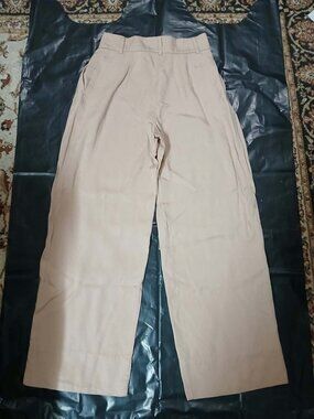 H&M Conscious Wide-Leg Pleated Trousers 100% Lyocell - Beige (Size US 4 / EUR 34